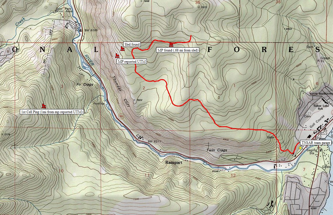 GPS map of a route taken to the lost rider